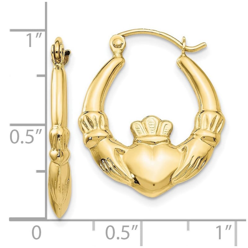 Curata 10k Yellow Gold Polished 12x3mm Claddagh Celtic Hoop Earrings