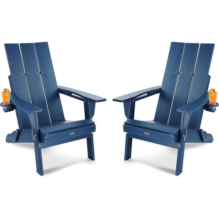 WINSOON Modern HDPE Outdoor Folding Adirondack Chair With Cup Holder-Set Of 2