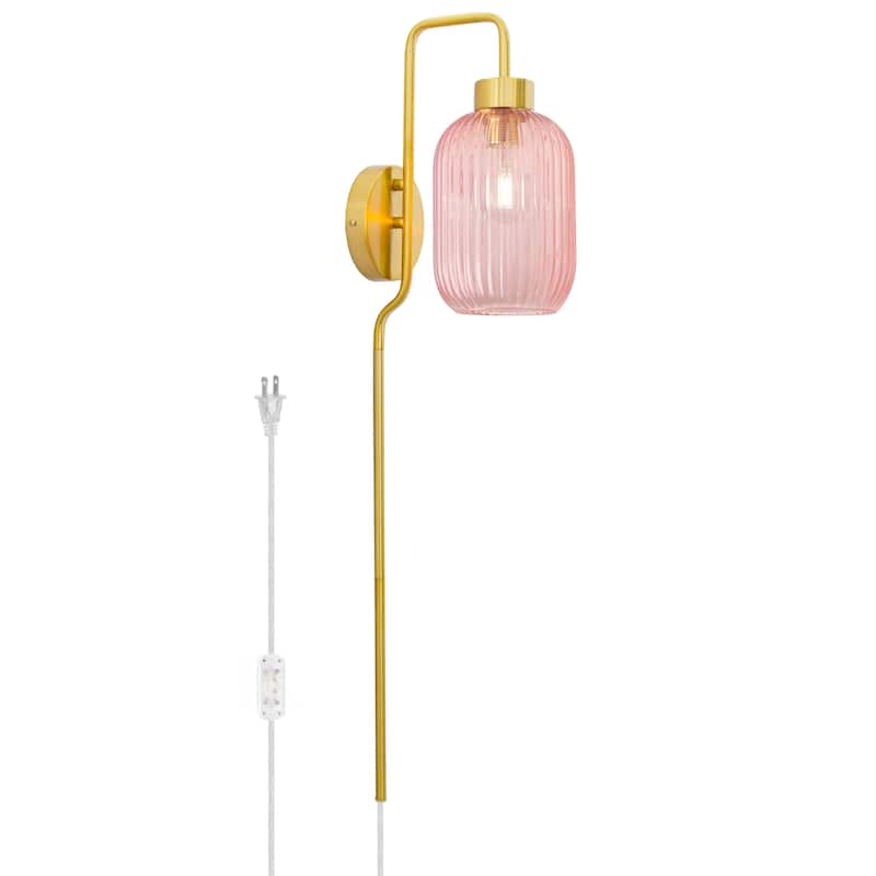 Adrienne River of Goods Pink Glass and Metal Retro Wall Sconce - 5.375" x 8.625" x 32.25"