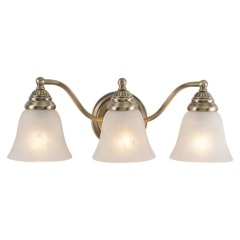Standford 3 Light Brass Bathroom Vanity Fixture - 19-in W x 7-in H x 7-in D - Antique Brass - 19-in W x 7-in H x 7-in D