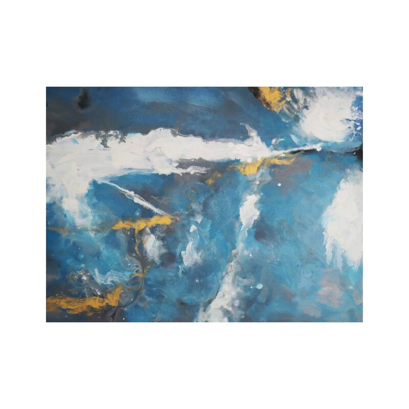Pasargad Home Cerulean — Hand-Painted Blue Abstract Oil Painting on Canvas - 36" x 48" x 2"