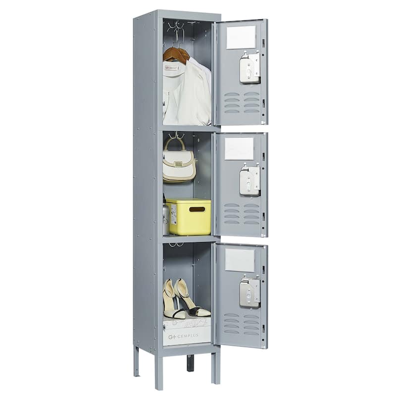 3 Door 66"H Metal Lockers With Lock for Employees,Storage Locker Cabinet for Home Gym Office School Garage,Gray