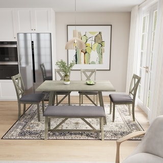 Rustic Style 6 Piece Dining Table Set - Bed Bath & Beyond - 36495780