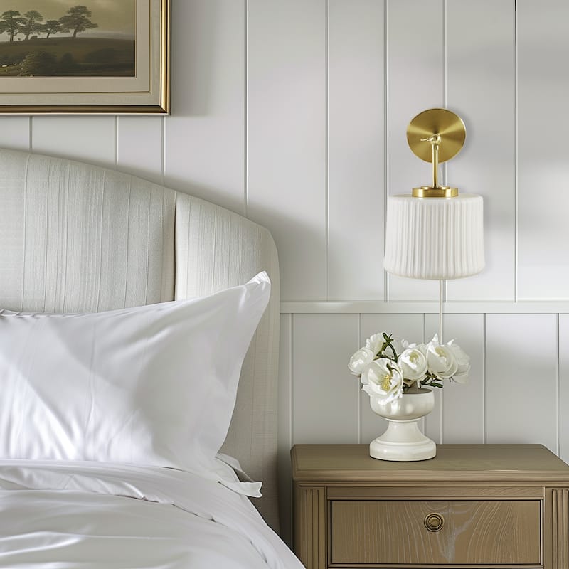 INK+IVY Luminex White Ceramic Wall Sconce with Adjustable Swing Arm - 7.5"W x 9.5"D x 12.5"H