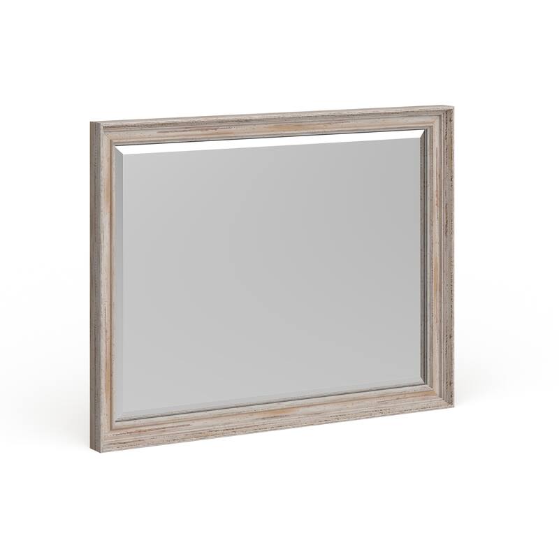 Beveled Wood Wall Mirror - Alexandria White Wash Frame - Outer Size: 45 x 35 in - Outer Size: 45 x 35 in - Outer Size: 45 x 35 in - Alexandria White Wash