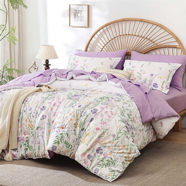 7 Piece Cute Botanical Lavender Comforter Bedding Set - Bed Bath