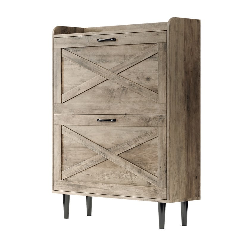 2 Flip 1 Barrier Barn Door Shoe Cabinet Melamine Embossed 31.6in