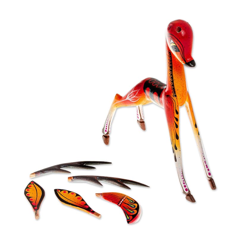 Novica Handmade Dainty Deer In Orange Wood Alebrije Sculpture