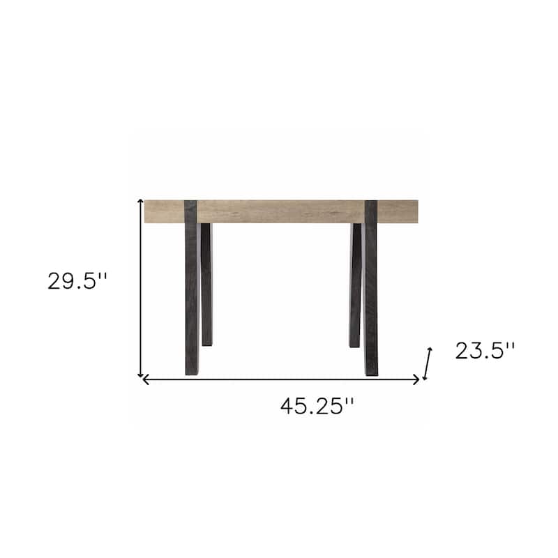 Modern Rustic Writing Desk with Natural Veneer Top and Charcoal Base – 45 Inch Two-Tone Wood Desk
