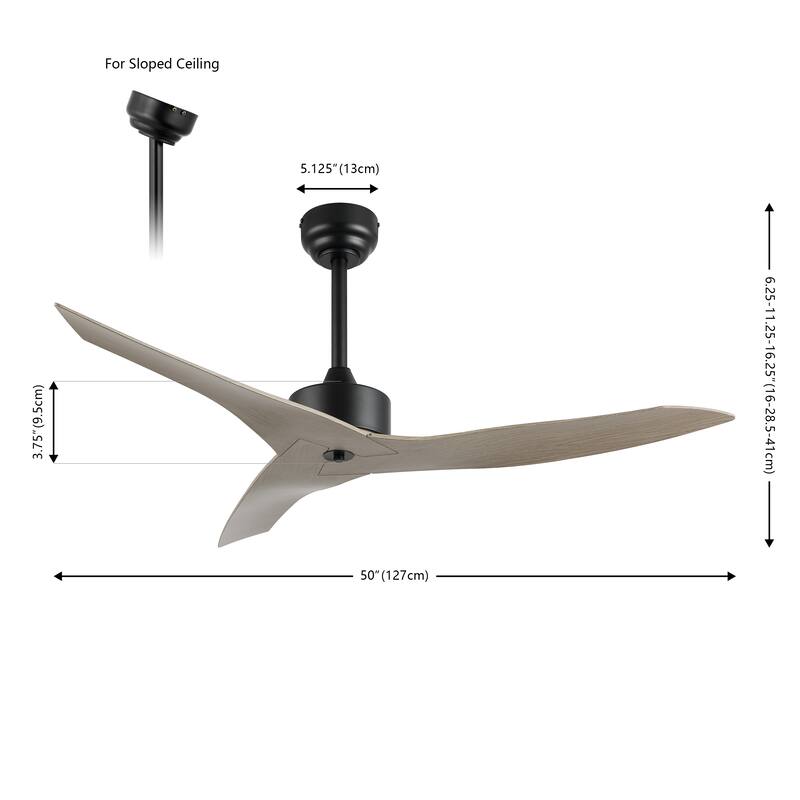 Sully 50" Modern Minimalist Iron/Plastic Mobile-App/Remote-Controlled 6-Speed Razor Ceiling Fan, by JONATHAN Y
