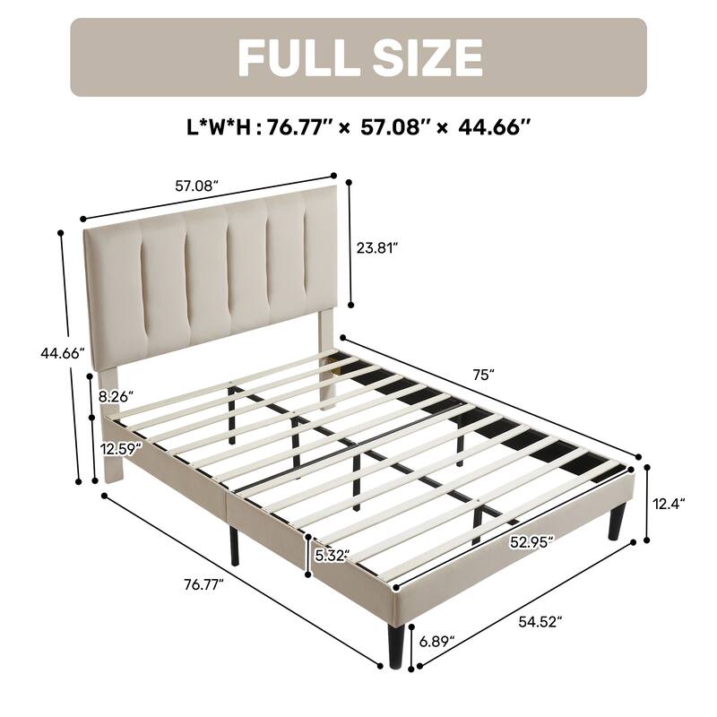 Upholstered Platform Bed Frame with Vertical Stripe Headboard
