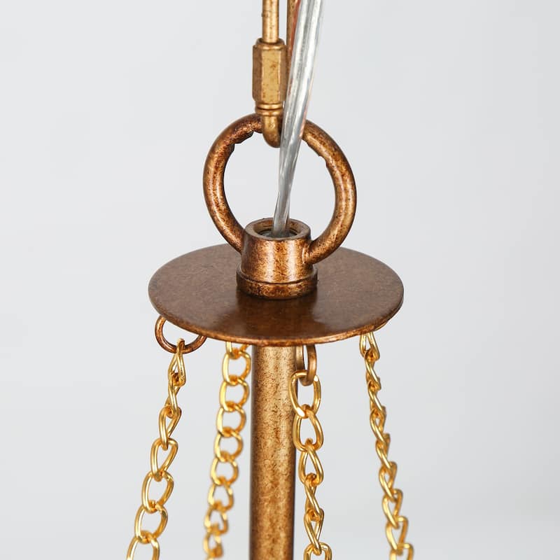 Renia Modern Glam Distressed Wood Beaded Coastal Chandelier 3-light French Country Antique Brass Kitchen Bedroom Lights