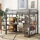 preview thumbnail 19 of 34, Full Size Metal Loft Bed with Storage Staircase, Small Wardrobe, and Desk Black