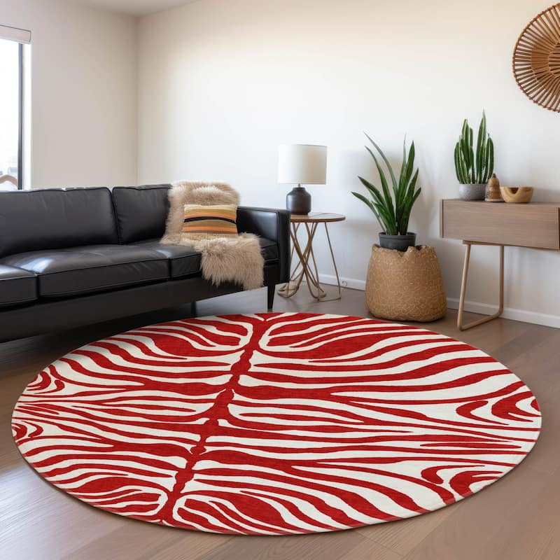 Premium Washable Super Soft Zebra Print Mayfield Rug - Red - 8' x 8'