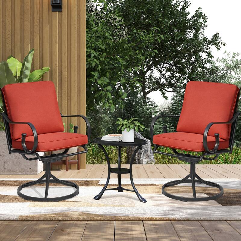 EROMMY Patio Swivel Chairs Set of 2, 360° Rocking Outdoor Dining Chairs with Cushions and Metal Frame - Red