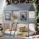preview thumbnail 1 of 11, Twin Over Twin Bunk Bed Wood Bed With Roof,Window,Guardrail And Ladder,Solid Construction for Kids Grey