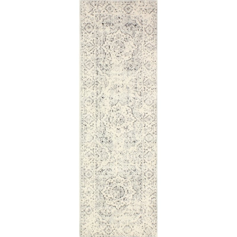 Bashian Alberta Transitional Machine Made Area Rug - 2'6" x 8' Runner - Silver