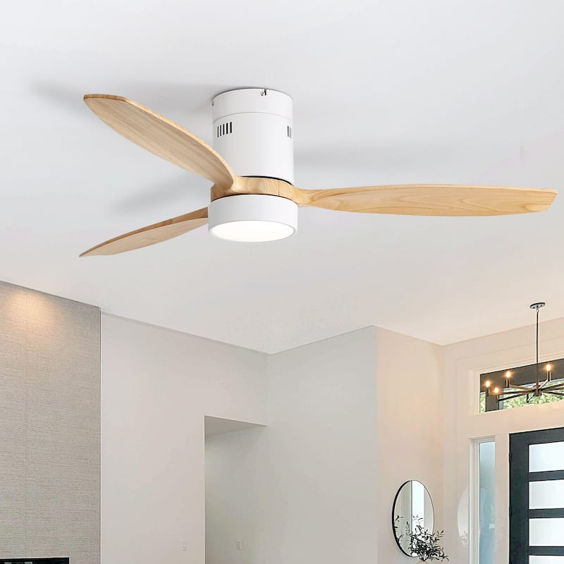 Sofucor 52inch Solid Wood Ceiling Fan with Lights and Remote,Flush Mount Quiet Reversible DC Motor,Smart Control Optional