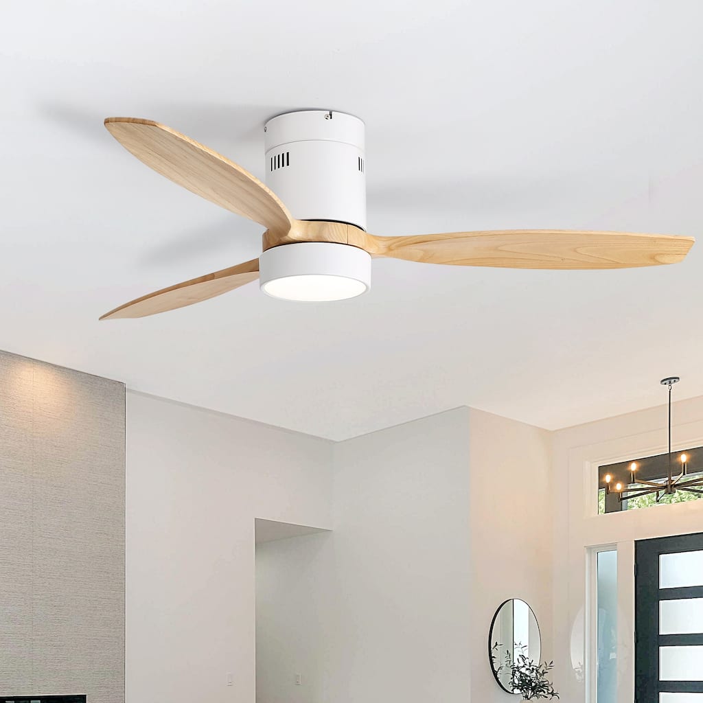 Sofucor 52inch Solid Wood Ceiling Fan with Lights and Remote,Flush Mount Quiet Reversible DC Motor,Smart Control Optional