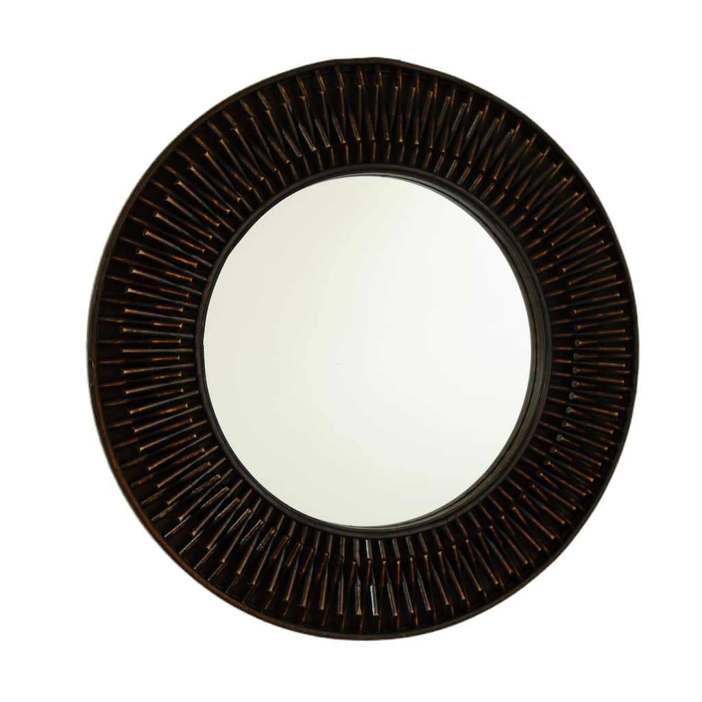 24" Aura Mirror, Dark Bamboo Artistry Circle Wall Mirror, Natural Log-style, Suitable for Bathroom, Bedroom