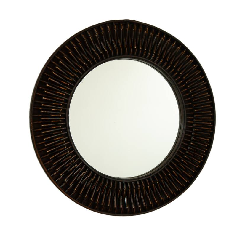 GDFStudio - Aura Natural-Log Style 24" Handwoven Bamboo Artistry Round Wall Mirror for Decoration