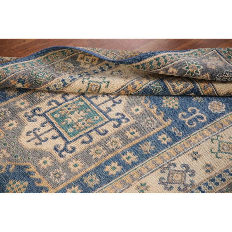 Blue Kazak Oriental Area Rug Hand-Knotted Wool Carpet - 3'11"x 6'4"