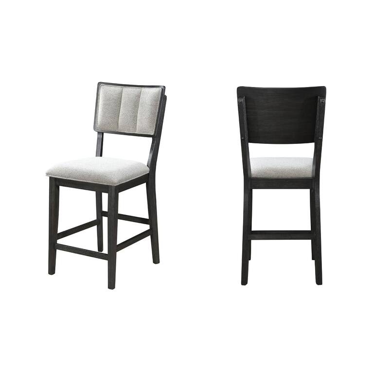 Kliu Counter Height Chair Set of 2, Light Gray Fabric, Black Wood Frame