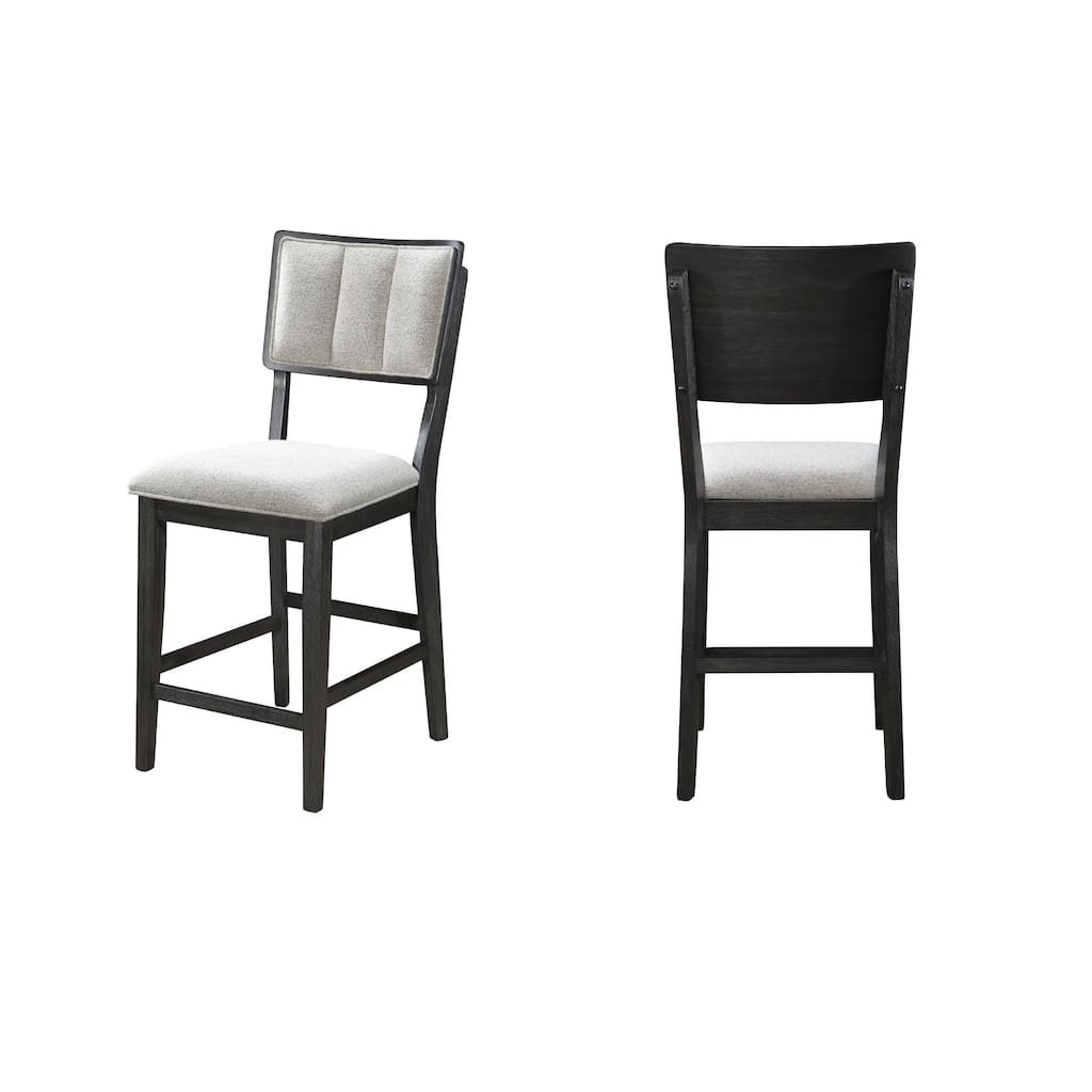 Kliu Counter Height Chair Set of 2, Light Gray Fabric, Black Wood Frame