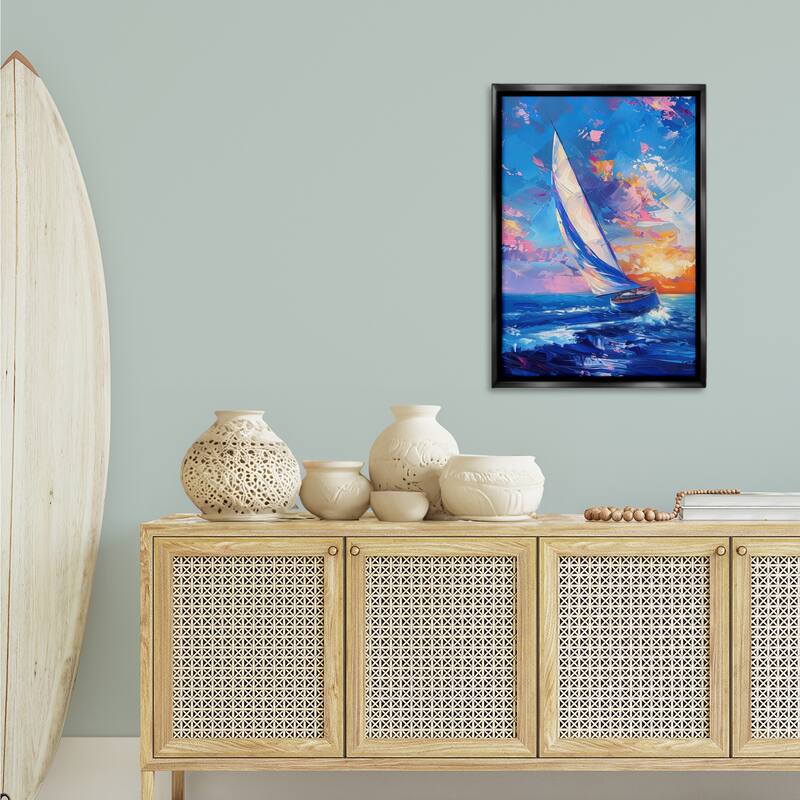 Stupell Abstract Boat at Sunset Framed Floater Canvas Wall Art Design By LSR Design Studio