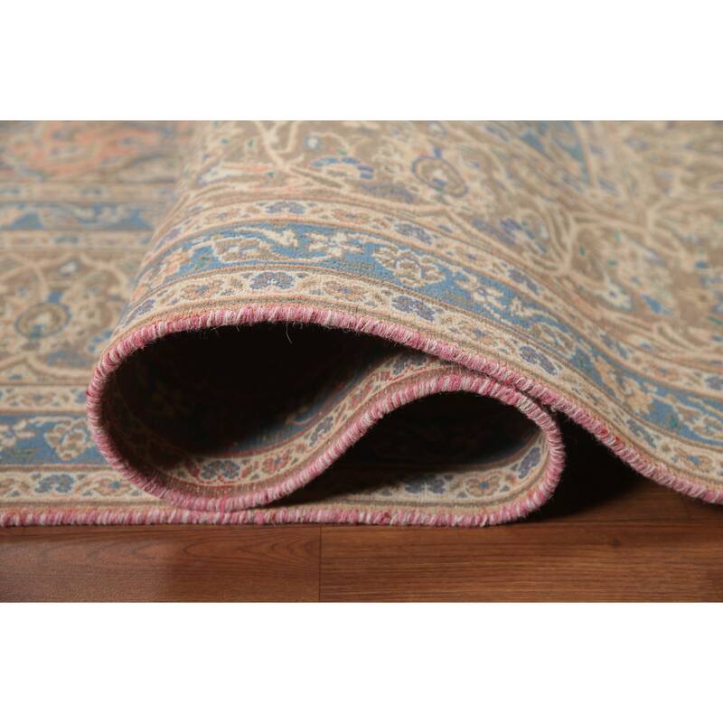 Hand Knotted Oriental 100% Wool Carpet Traditional Floral Pink Mashad Area Rug - 12' 7'' X 9' 6''