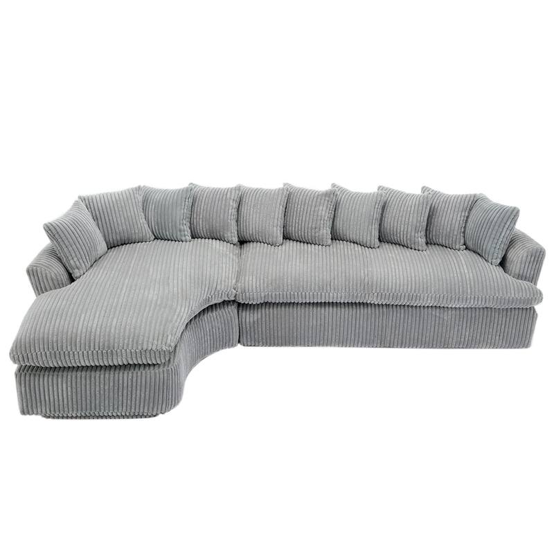 127" Large Corduroy Upholstered L-Shape Modular Sectional Sofa with 10 Pillows, High-Resilience Foam, No Assembly Required聽