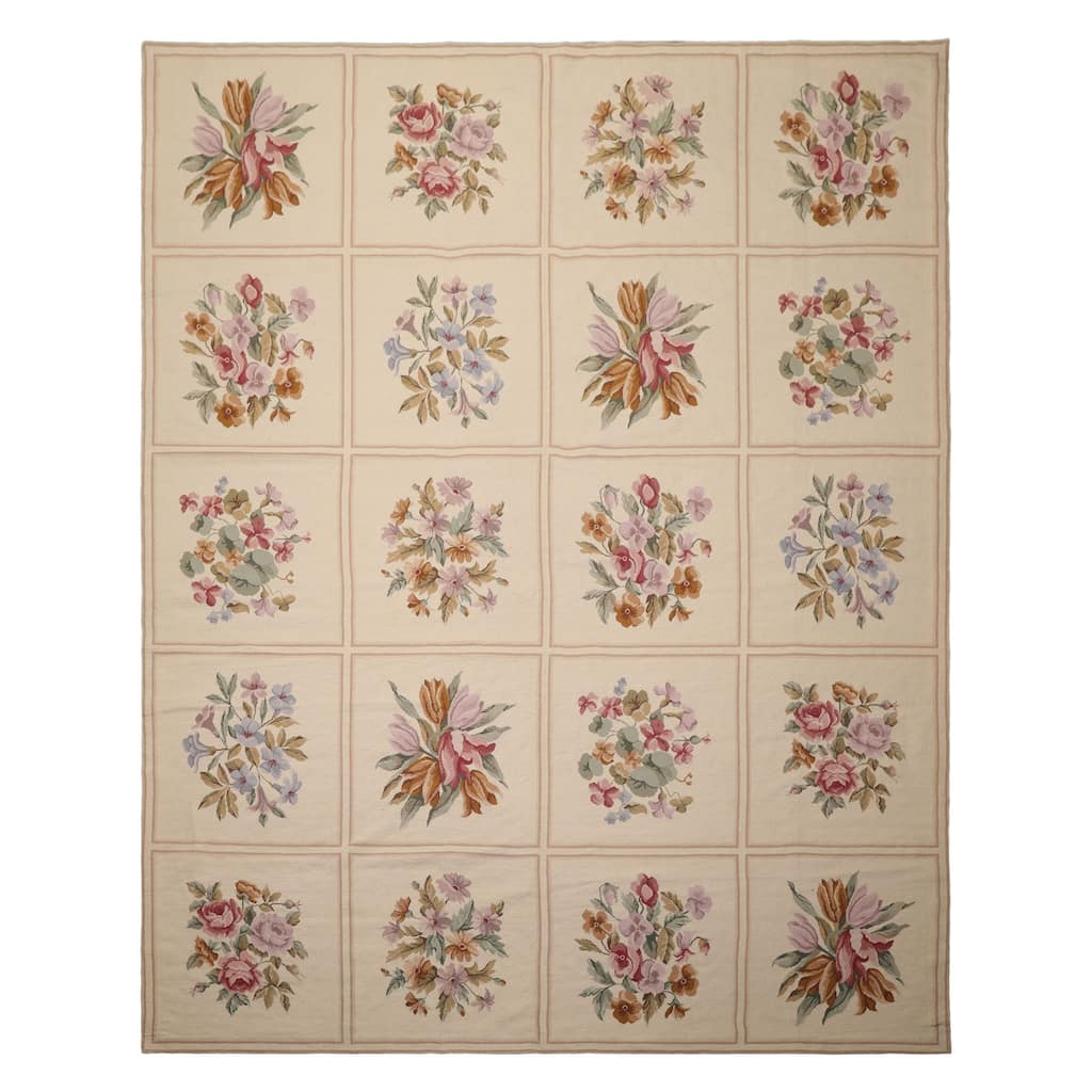 8x10'7'' Hand Woven Wool Ivory French Aubusson Needlepoint Area Rug - 8' x 10' 7''
