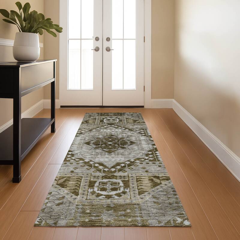 Premium Washable Super Soft Traditional Global Mayfield Rug - Khaki - 2'3" x 7'6"