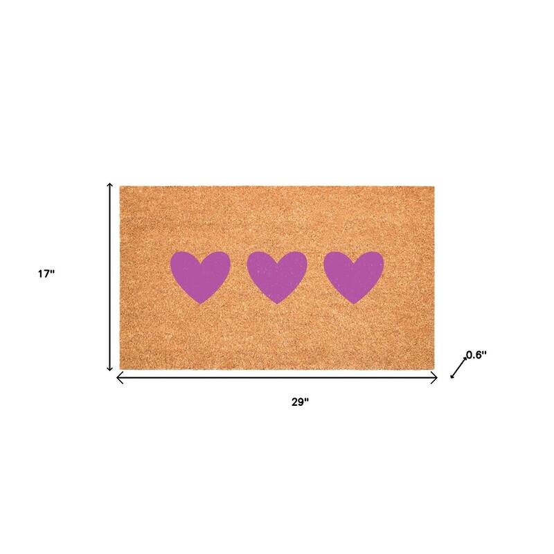 HomeRoots 17" X 29" Brown And Pink Three Hearts Outdoor Coir Door Mat - 17.00' X '29.00