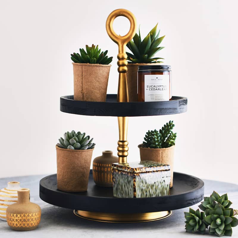 2 Toned Wood 2 Tier Decorative Tray