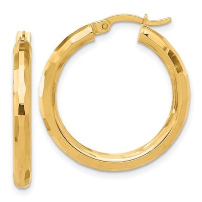 Curata 14k Yellow Gold Polished Sparkle Cut Hoop Earrings - 27.75x26mm