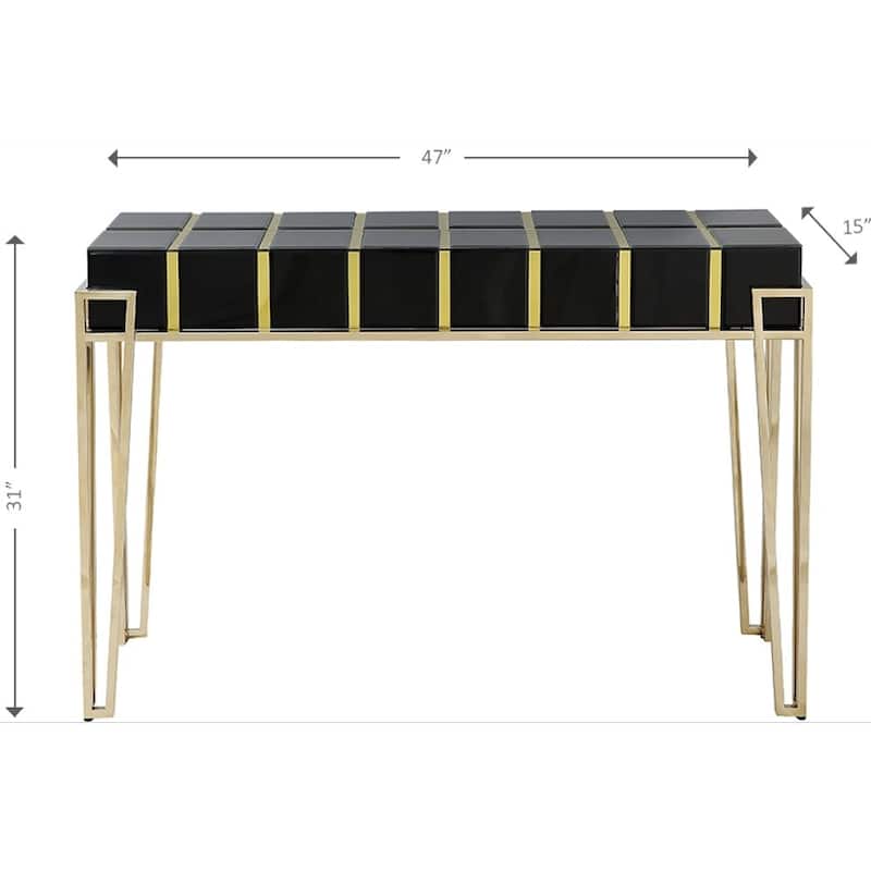 HomeRoots 47" Black and Gold Mirrored Glass Console Table - 47.25 in. x 31.50 in. x 15.75 in.