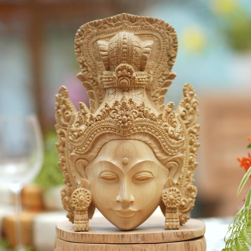 Novica Handmade Crowned Princess Sita Wood Mask