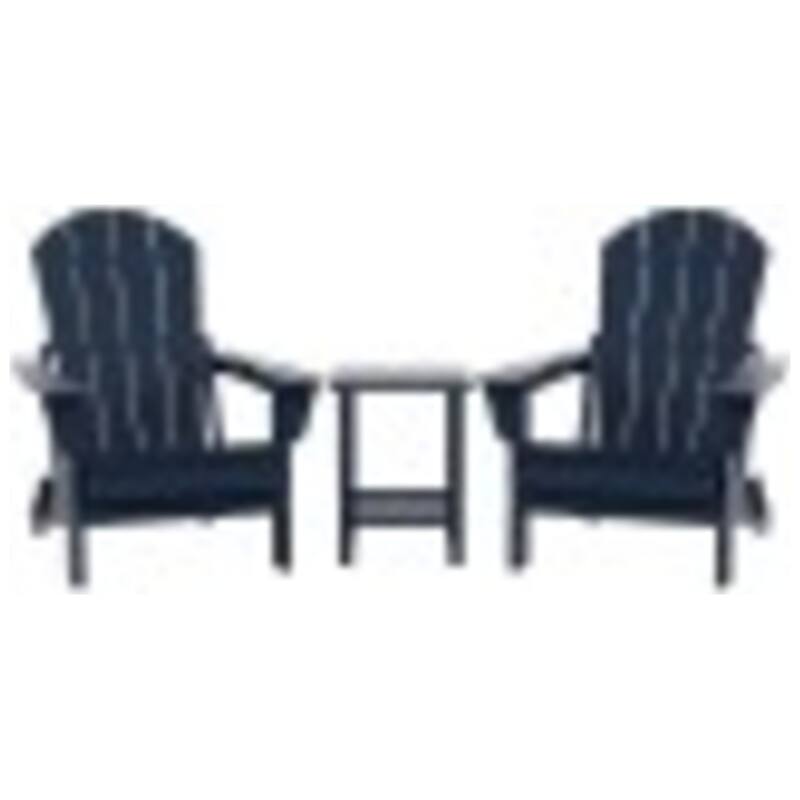 Laguna Hdpe All Weather Outdoor Patio Foldable Adirondack Chairs With Side Table (3-Piece Set) - Navy Blue