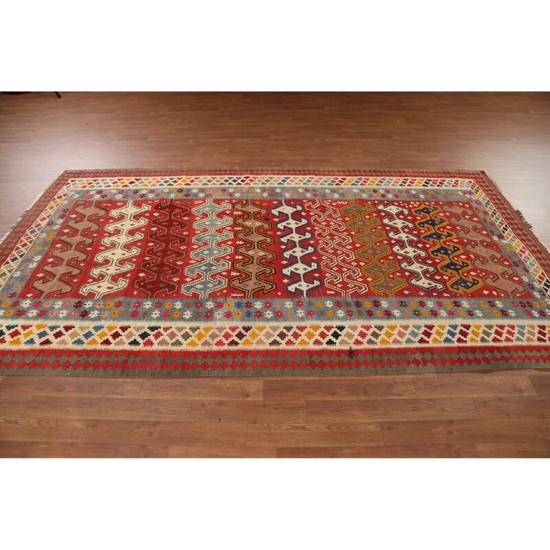 Kilim Qashqai Persian Vintage Rug Handmade Vegetable Dye Wool Carpet - 5'5"x 9'9"
