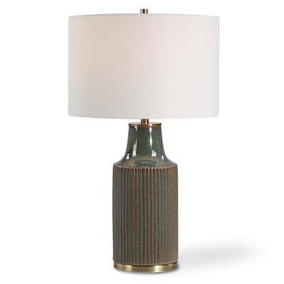 Bluish Green Ceramic Table Lamp - 26.75"H x 15"W x 15"D