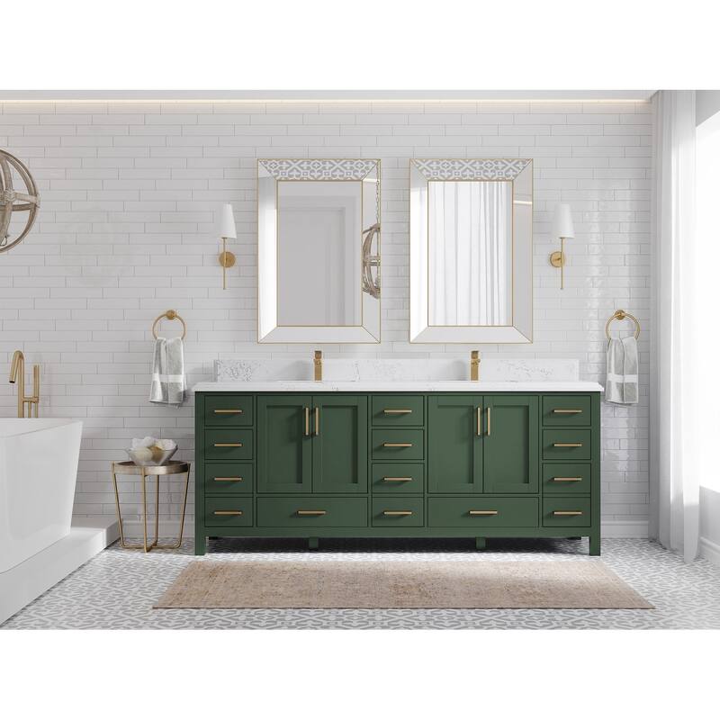 Willow Collection 84 in. W x 22 in. D Malibu Double Sink Bathroom Vanity with Countertop - 1.5" Empira White - Lafayette Green