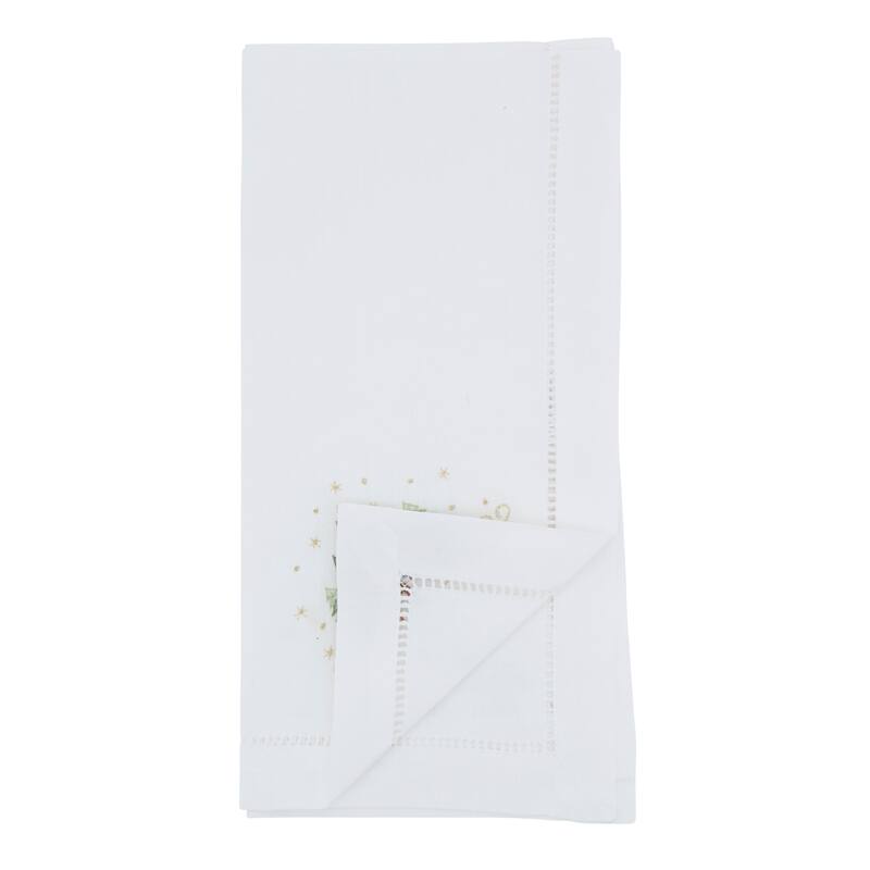 Embroidered Holiday Tree Cotton Napkins (Set of 6) - Hemstitch Border with Seasonal Tree Motif, 20"x20"