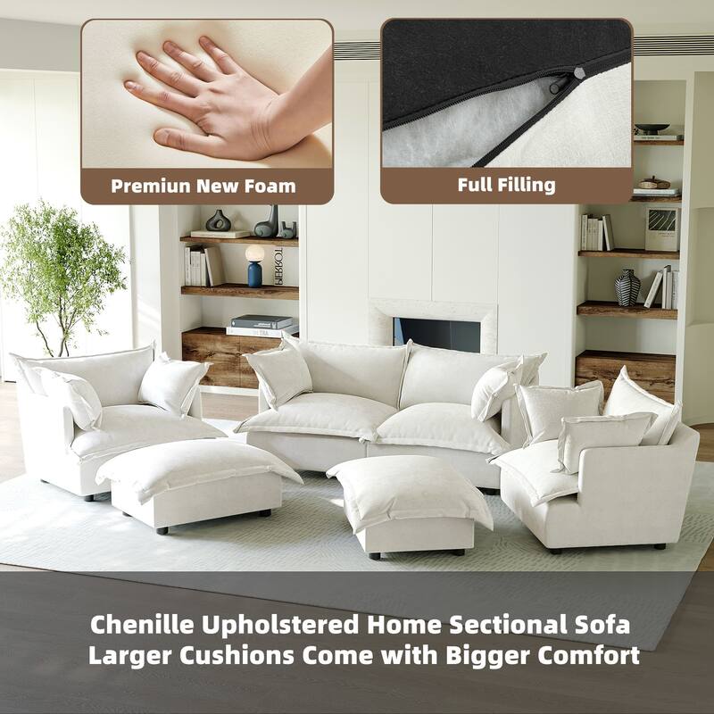 6 Piece Oversized Chenille Comfy Cloud Modular Sectional Sofa Set