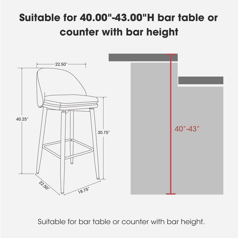 Glitzhome Set of 2 41"H Modern Tapered Leg Short or Bar Stools Pub Chair