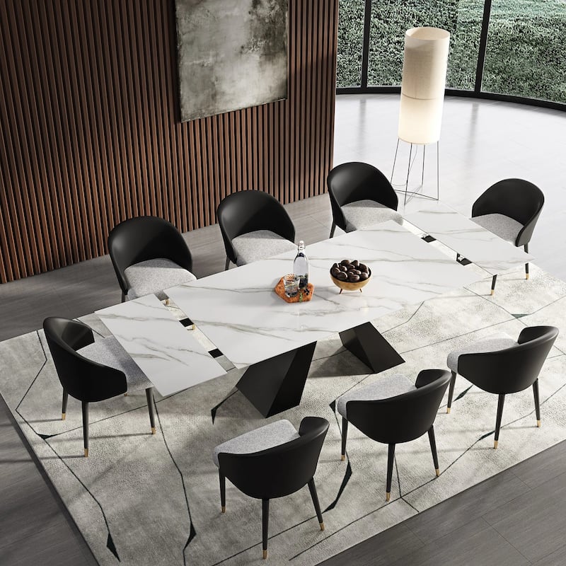 110.23'' Extendable Rectangular Sintered Stone Dining Table For 8 People - Platinum White