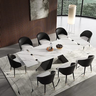 110.23'' Extendable Rectangular Sintered Stone Dining Table For 8 People