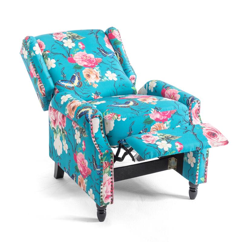 Floral Linen Manual Recliner Chair with Footrest set of 2