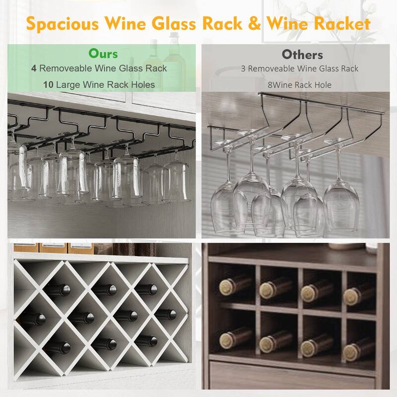 Gymojoy 55" Farmhouse Bar Cabinet with Wine Rack & Coffee Station, Rustic Storage for Dining Room, Kitchen, Living Room