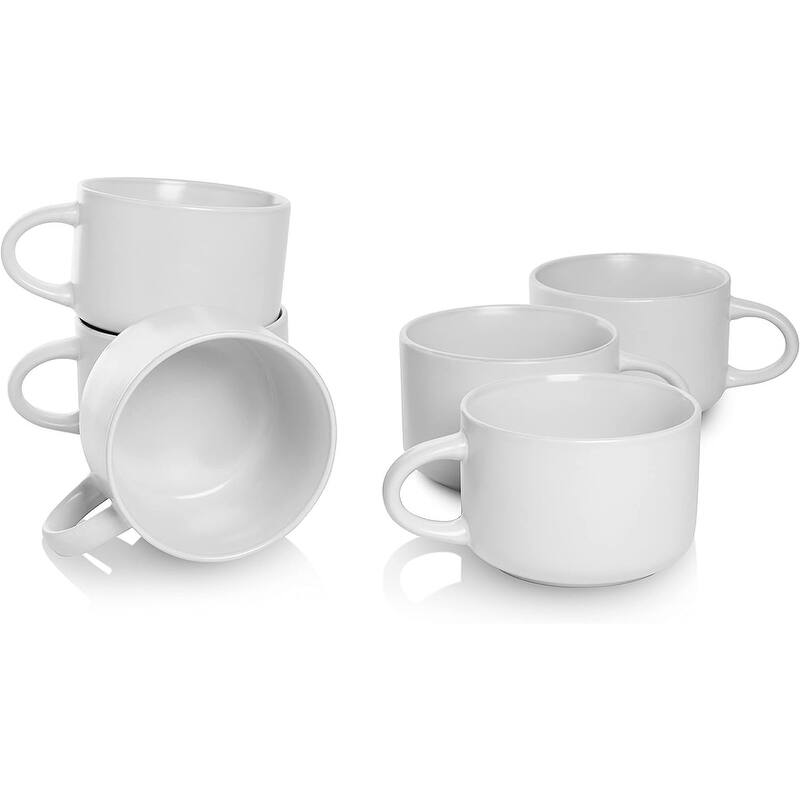 Wazee Matte 4.75"/22 oz Oversized Mug, Set of 6 - White